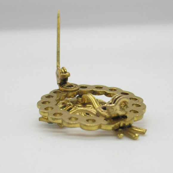 Vintage Guilloche Enamel Rose Pink & Blue Rhinestones Floral Brooch - Picture 5 of 6